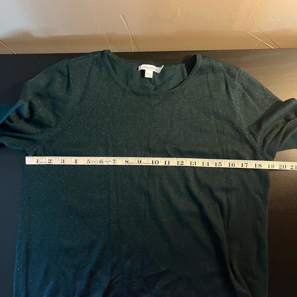 Chico’s Lurex Pleat Sleeve Pullover Sweater Emerald Green Shimmery Size M - Picture 5 of 11